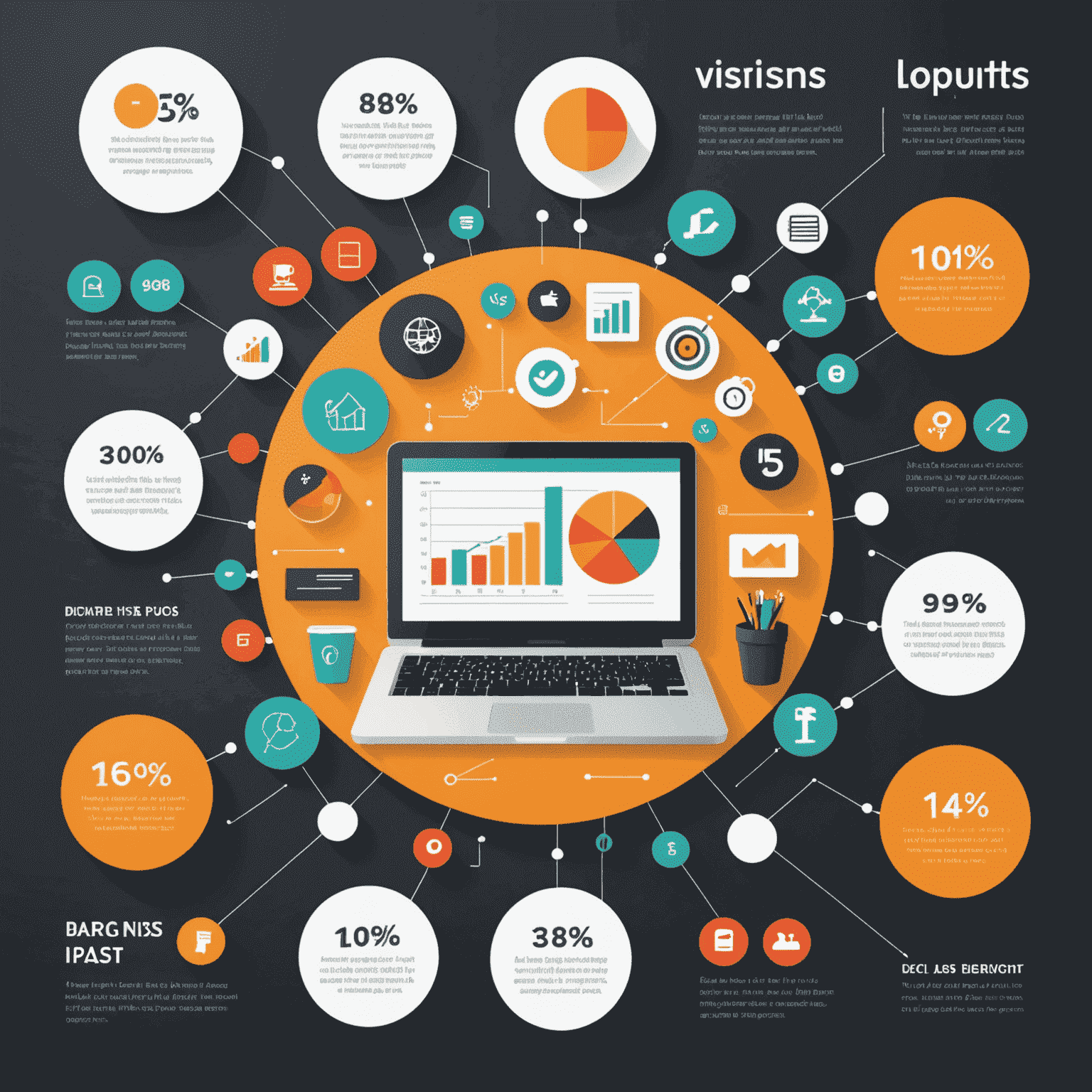 Eine Infografik, die verschiedene visuelle Elemente für Blog-Beiträge zeigt: Bilder, Videos, Infografiken und Diagramme.